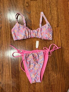 Ninety Pink & Lavender Floral Tie-Side Bikini